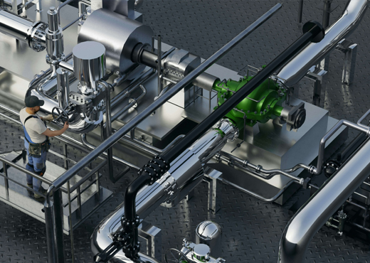 Automated pharmaceutical processing equipment with stainless steel piping and hygienic production systems